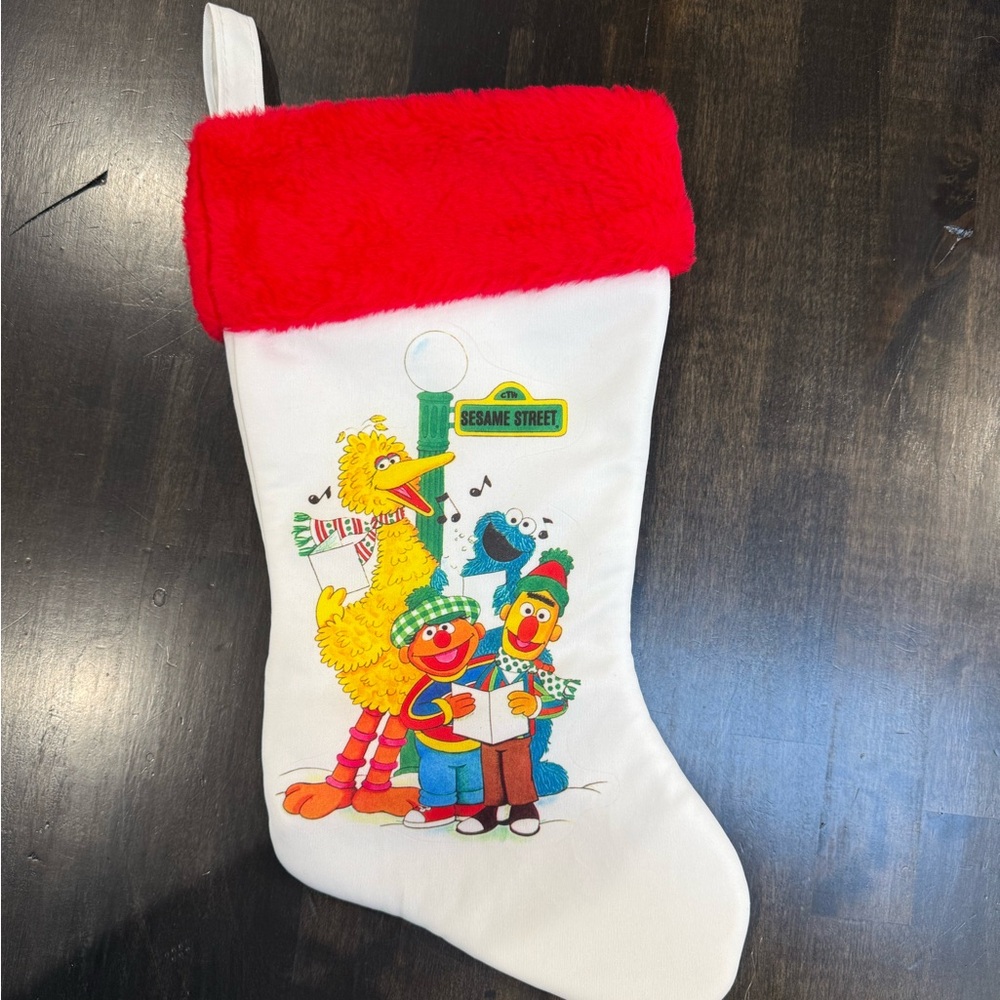 Vintage Sesame Street Christmas Stocking with Big Bird, Cookie, Bert, Ernie